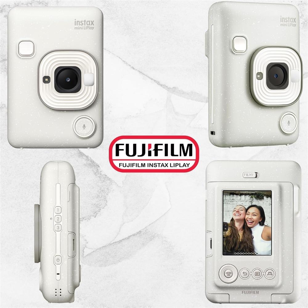 CÁMARA FUJIFILM HÍBRIDA INSTAX MINI LIPLAY C/40 HOJAS SET 2 PZS | BLANCO MISTY - 3