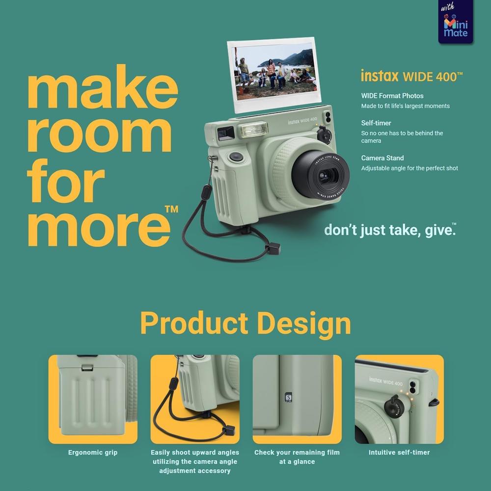 CÁMARA FUJIFILM INSTANTÁNEA INSTAX WIDE 400 C/1 TWIN PACK SET 2 PZS | VERDE SAGE - 4