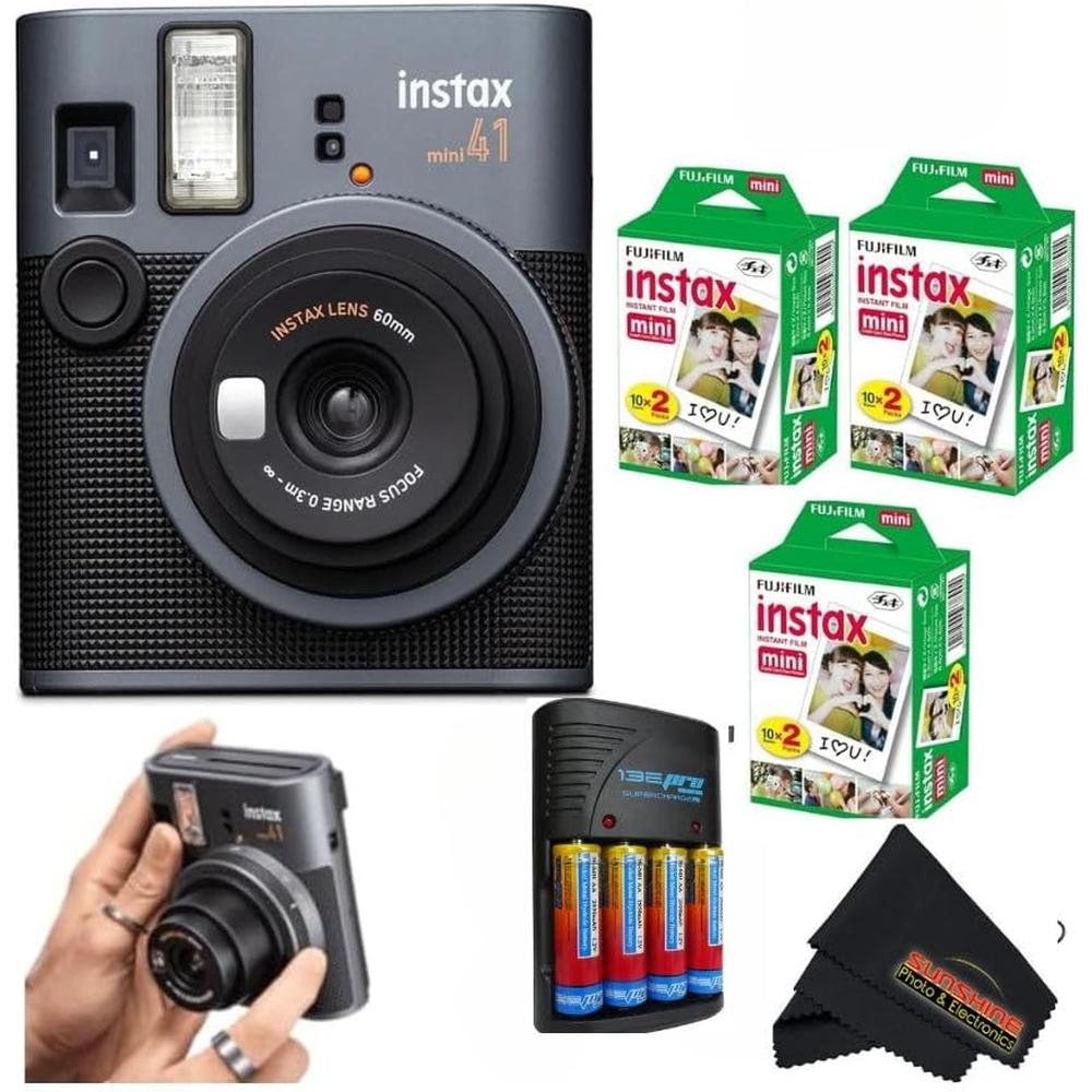 CÁMARA FUJIFILM INSTANTÁNEA INSTAX MINI 41 C/3 TWIN PACKS SET 4 PZS | NEGRO - 1