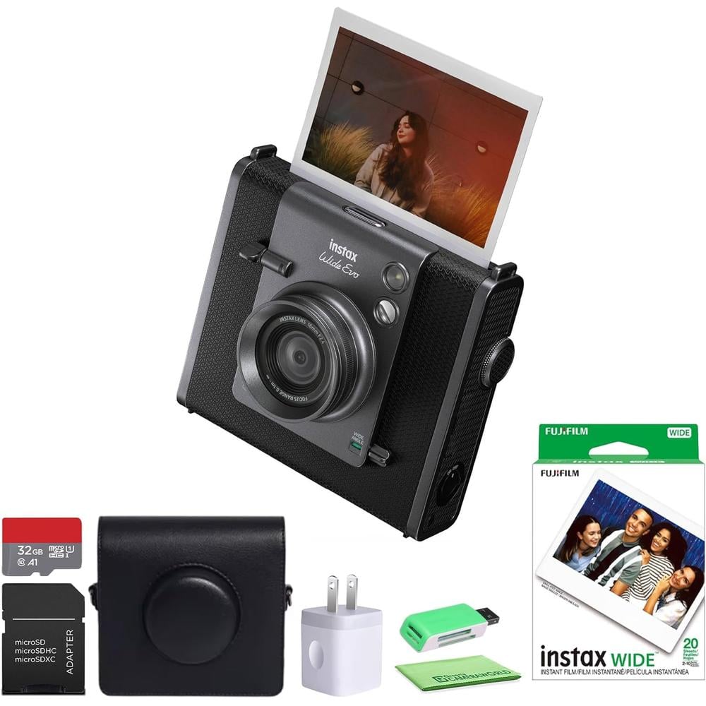 CÁMARA FUJIFILM HÍBRIDA INSTAX WIDE EVO C/20 HOJAS ESTUCHE Y MEMORIA 32 GB SET 4 PZS | NEGRO - 1