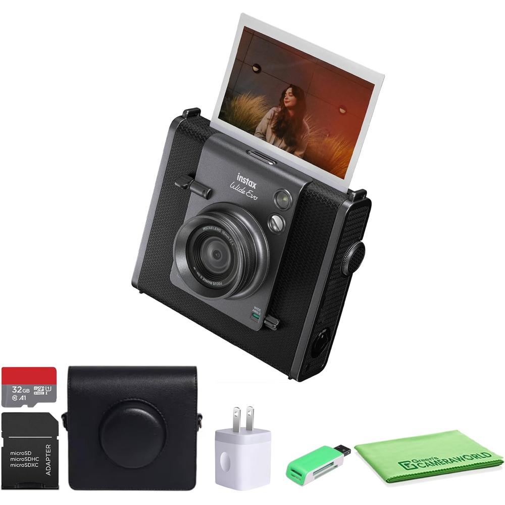 CÁMARA FUJIFILM HÍBRIDA INSTAX WIDE EVO C/ESTUCHE MEMORIA 32 GB Y PAÑO SET 4 PZS | NEGRO - 1