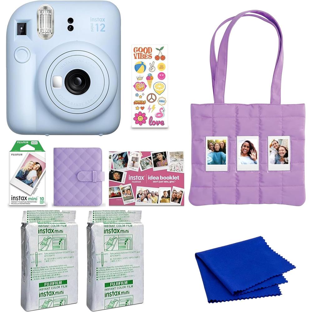 CÁMARA FUJIFILM INSTANTÁNEA INSTAX MINI 12 PAQ. NAVIDEÑO C/2 PACKS DE PELÍCULA Y PAÑO SET 3 PZS | AZUL PASTEL - 1