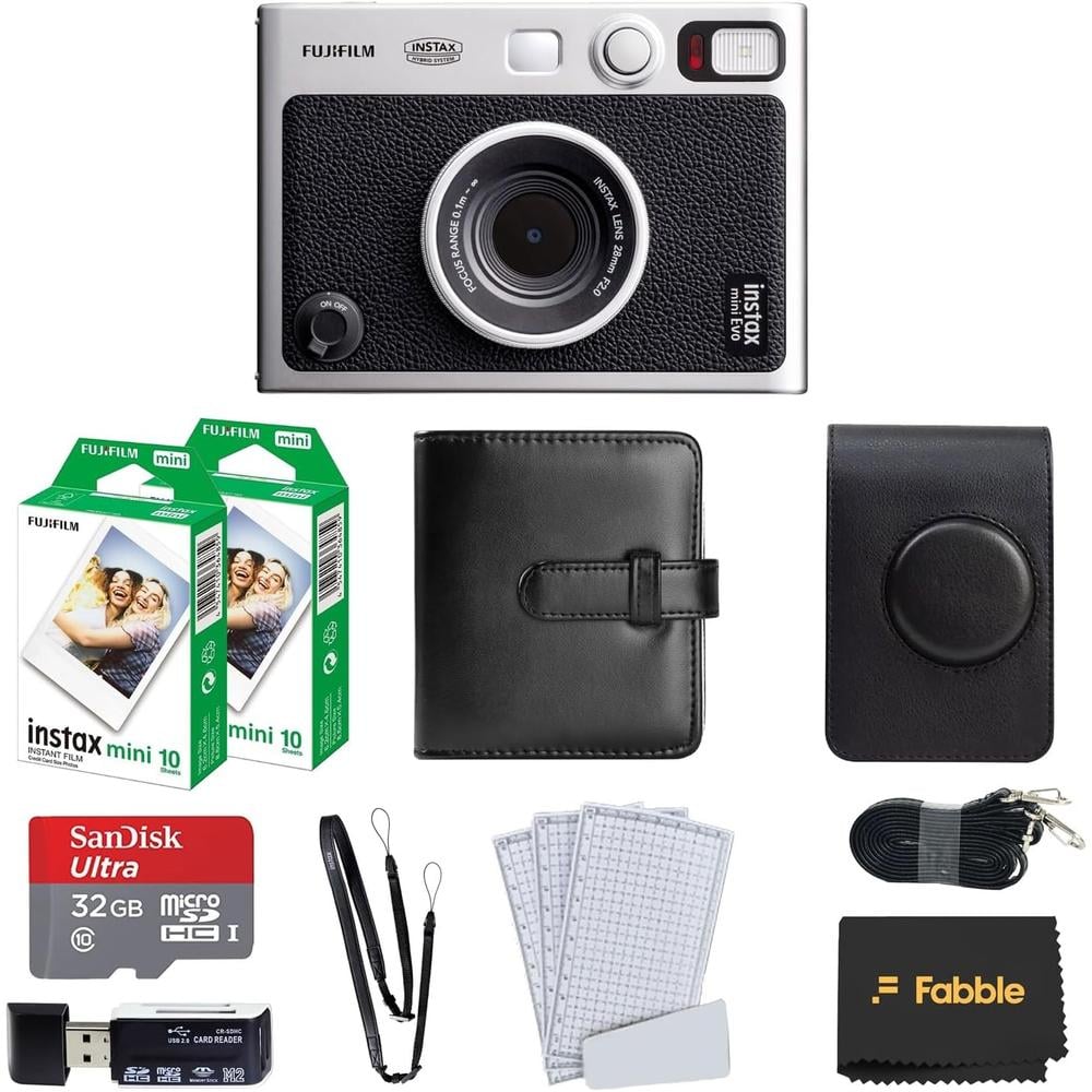 CÁMARA FUJIFILM HÍBRIDA INSTAX MINI EVO C/20 EXP. MEMORIA 32 GB ESTUCHE ÁLBUM LECTOR SET 6 PZS | NEGRO - 1