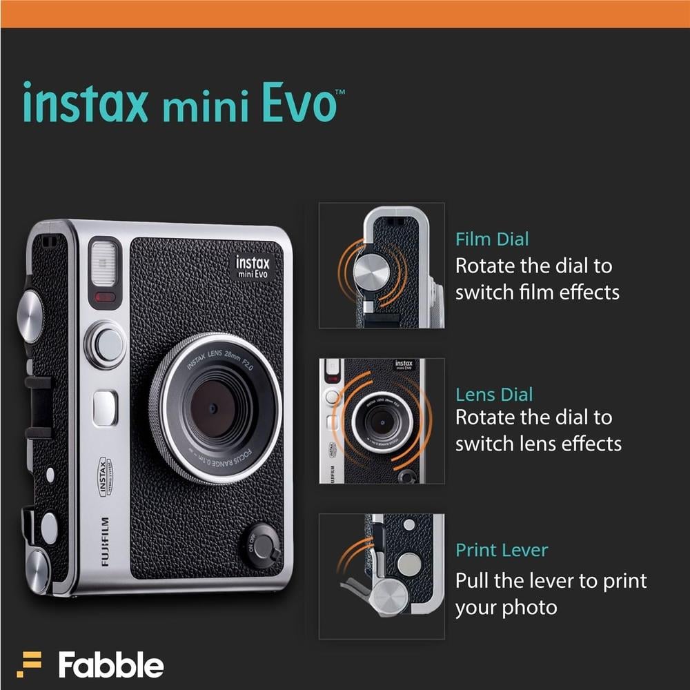 CÁMARA FUJIFILM HÍBRIDA INSTAX MINI EVO C/20 EXP. MEMORIA 32 GB ESTUCHE ÁLBUM LECTOR SET 6 PZS | NEGRO - 3