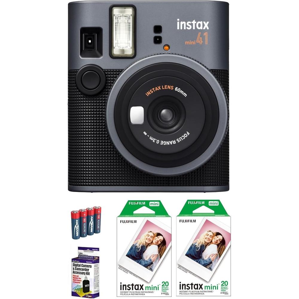 CÁMARA FUJIFILM INSTANTÁNEA INSTAX MINI 41 C/40 EXP. 4 PILAS AA Y KIT LIMPIEZA SET 4 PZS | NEGRO - 1