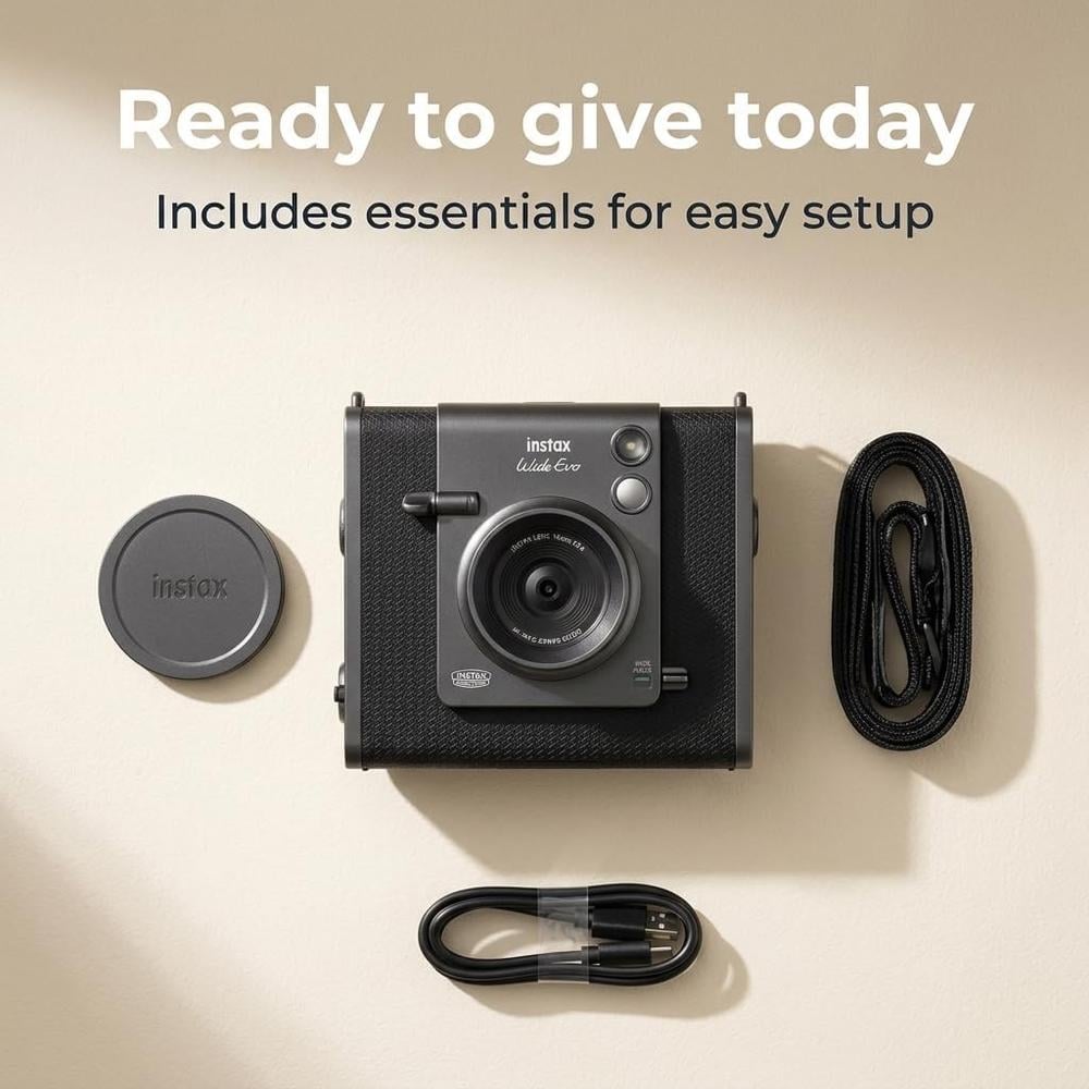 CÁMARA FUJIFILM HÍBRIDA INSTAX WIDE EVO C/20 HOJAS ESTUCHE ÁLBUM Y MEMORIA 32 GB SET 5 PZS | NEGRO - 3