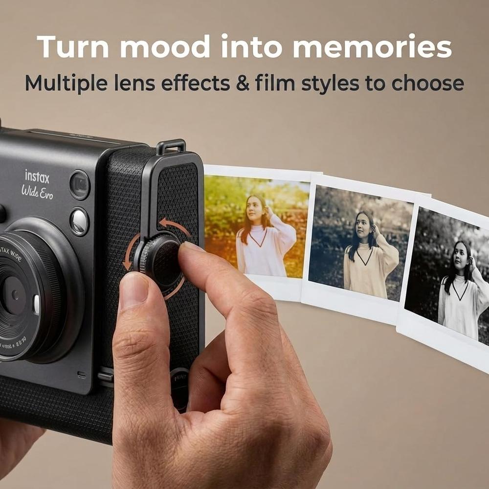 CÁMARA FUJIFILM HÍBRIDA INSTAX WIDE EVO C/20 HOJAS ESTUCHE ÁLBUM Y MEMORIA 32 GB SET 5 PZS | NEGRO - 4