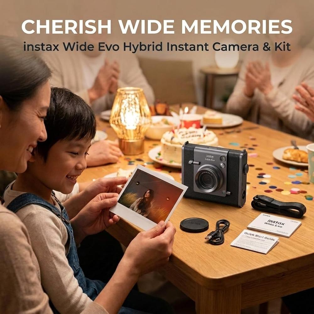 CÁMARA FUJIFILM HÍBRIDA INSTAX WIDE EVO C/20 HOJAS ESTUCHE ÁLBUM Y MEMORIA 32 GB SET 5 PZS | NEGRO - 6