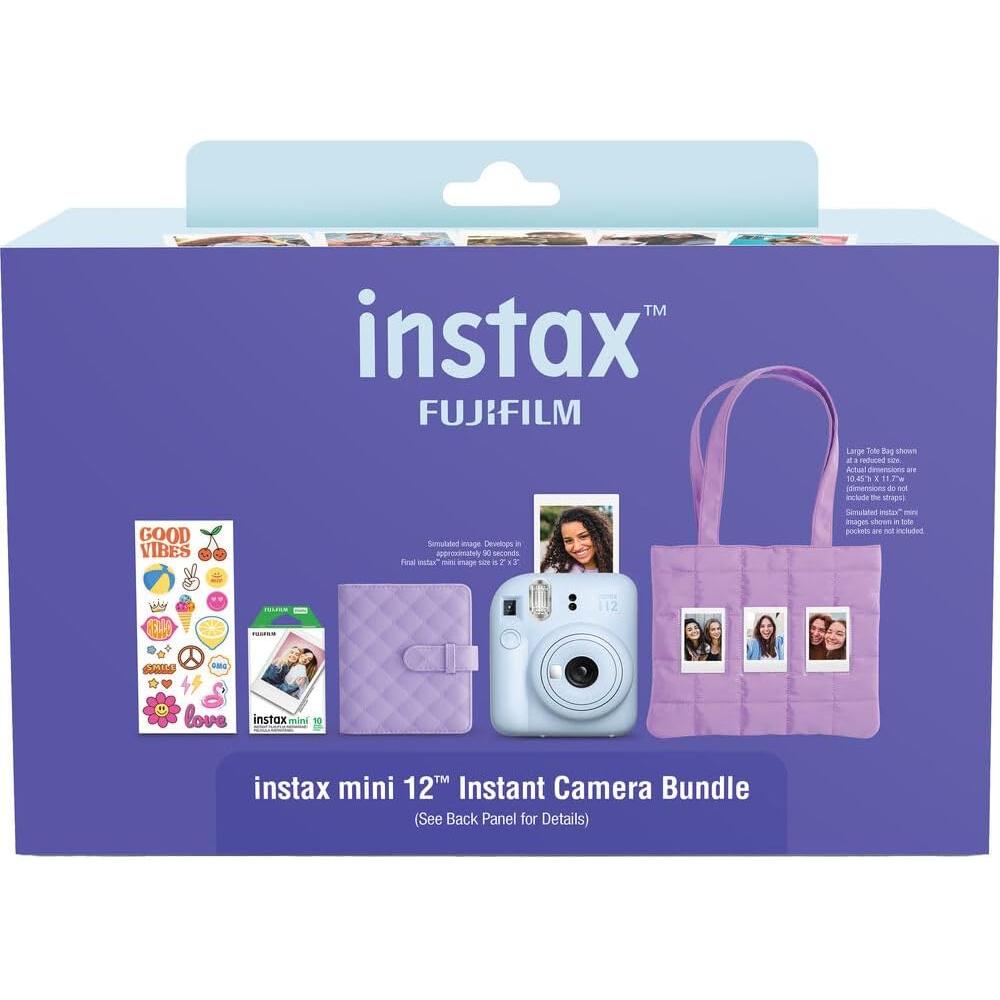 CÁMARA FUJIFILM INSTANTÁNEA INSTAX MINI 12 PAQ. NAVIDEÑO C/4 PACKS DE PELÍCULA 4 PILAS AA Y PAÑO SET 4 PZS | AZUL PASTEL - 3