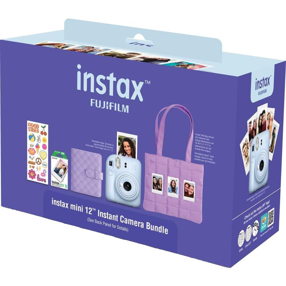 CÁMARA FUJIFILM INSTANTÁNEA INSTAX MINI 12 PAQ. NAVIDEÑO C/4 PACKS DE PELÍCULA 4 PILAS AA Y PAÑO SET 4 PZS | AZUL PASTEL - 4