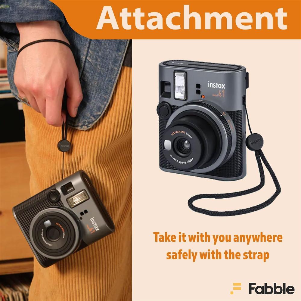 CÁMARA FUJIFILM INSTANTÁNEA INSTAX MINI 41 C/40 HOJAS ESTUCHE GROOVY Y PAÑO SET 4 PZS | NEGRO - 5