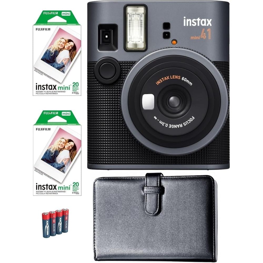 CÁMARA FUJIFILM INSTANTÁNEA INSTAX MINI 41 C/40 EXP. 4 PILAS AA Y ÁLBUM 108 FOTOS SET 4 PZS | NEGRO - 1