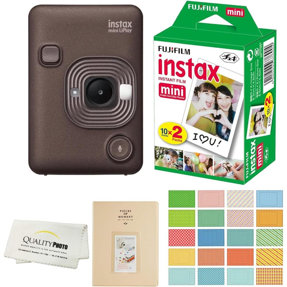 CÁMARA FUJIFILM HÍBRIDA INSTAX MINI LIPLAY C/20 HOJAS ÁLBUM STICKERS Y PAÑO SET 5 PZS | BRONCE DEEP - 1
