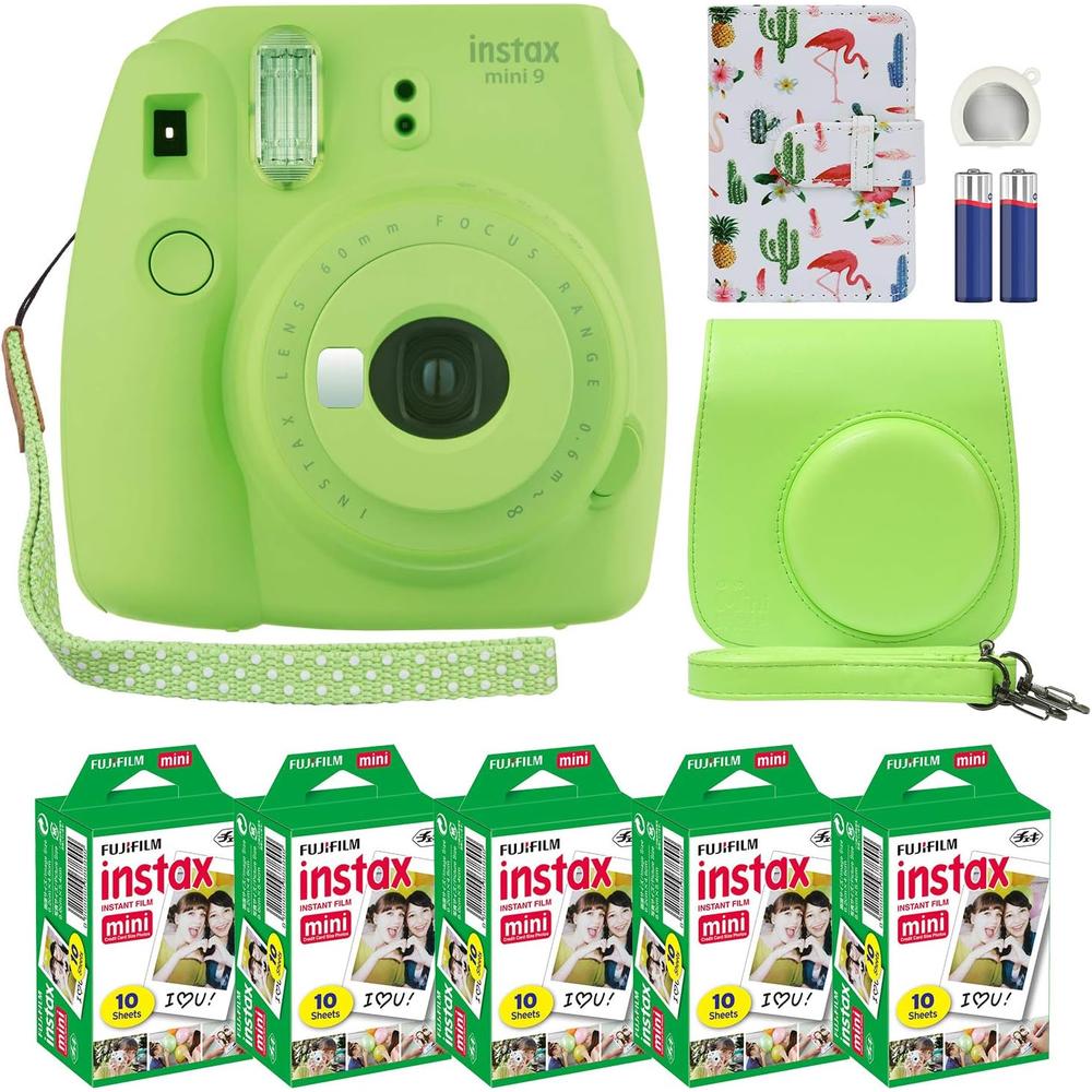 CÁMARA FUJIFILM INSTANTÁNEA INSTAX MINI 9 C/50 HOJAS ESTUCHE Y ÁLBUM FLAMINGO SET 4 PZS | VERDE LIMA - 1