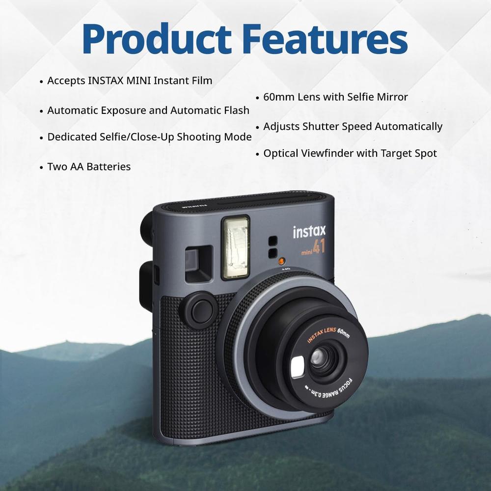 CÁMARA FUJIFILM INSTANTÁNEA INSTAX MINI 41 C/20 HOJAS ÁLBUM PILAS PAÑO Y ACC. SET 6 PZS | NEGRO - 4