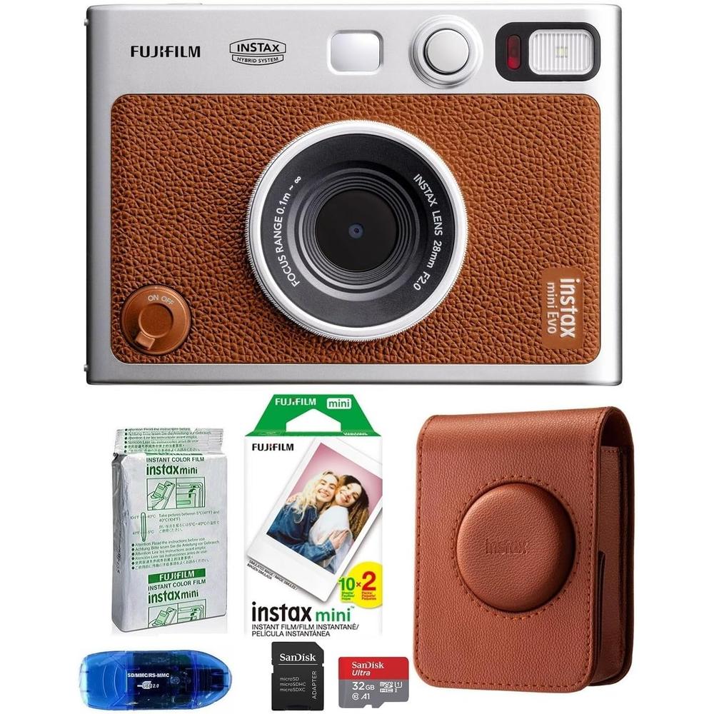 CÁMARA FUJIFILM HÍBRIDA INSTAX MINI EVO C/30 EXP. MEMORIA 32 GB Y ESTUCHE SET 4 PZS | MARRÓN - 1