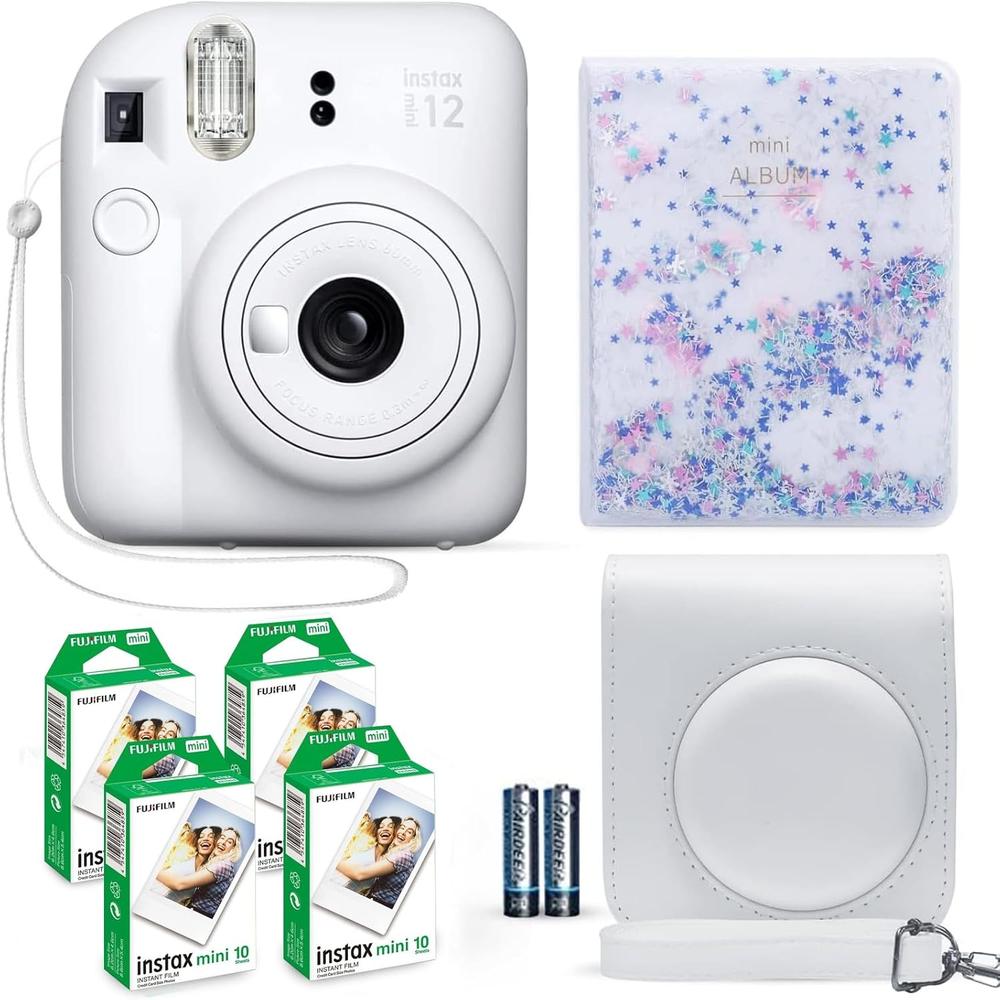 CÁMARA FUJIFILM INSTANTÁNEA INSTAX MINI 12 C/40 HOJAS ESTUCHE ÁLBUM Y ACC. SET 5 PZS | BLANCO CLAY - 1