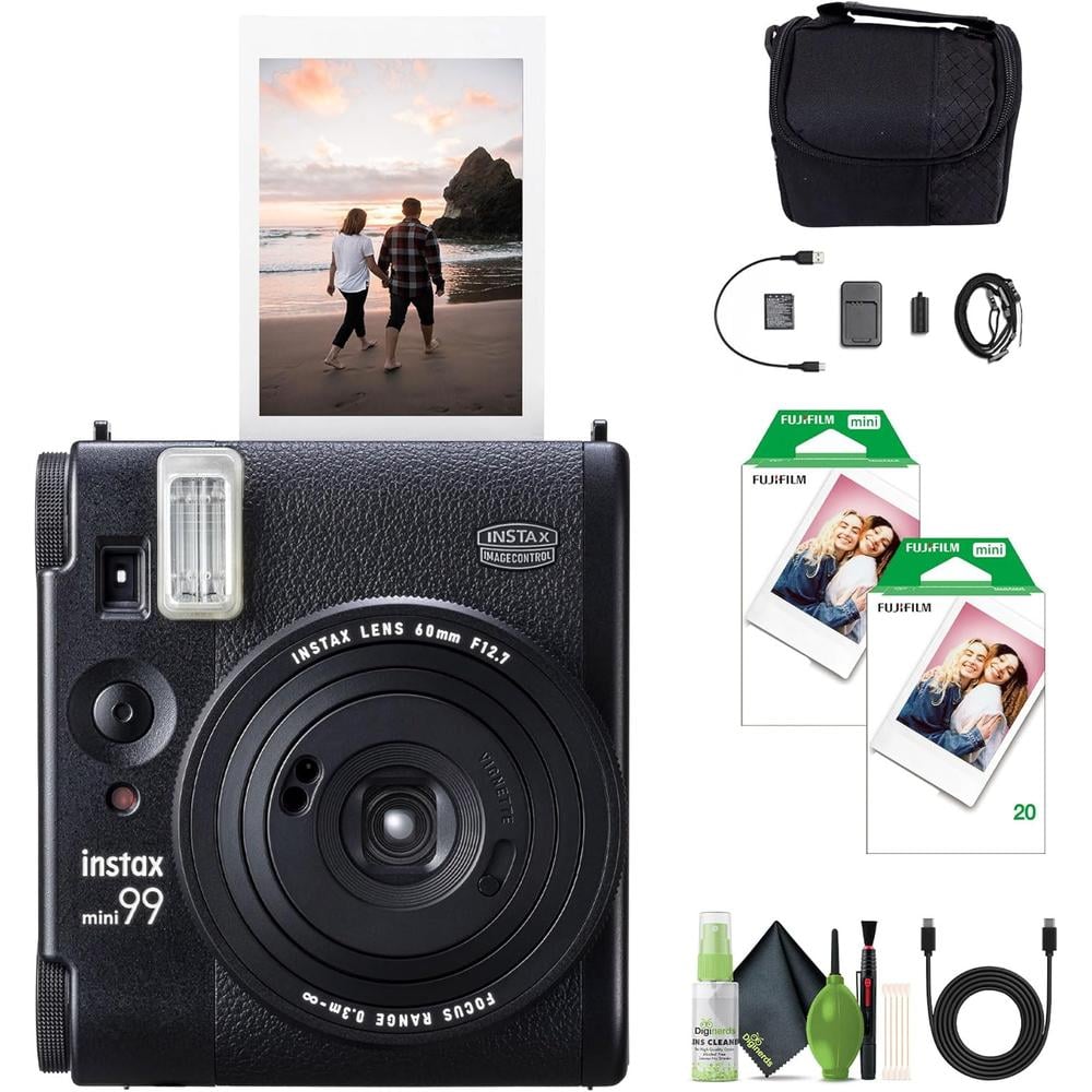 CÁMARA FUJIFILM INSTANTÁNEA INSTAX MINI 99 C/40 HOJAS BOLSO Y KIT LIMPIEZA SET 4 PZS | NEGRO - 1