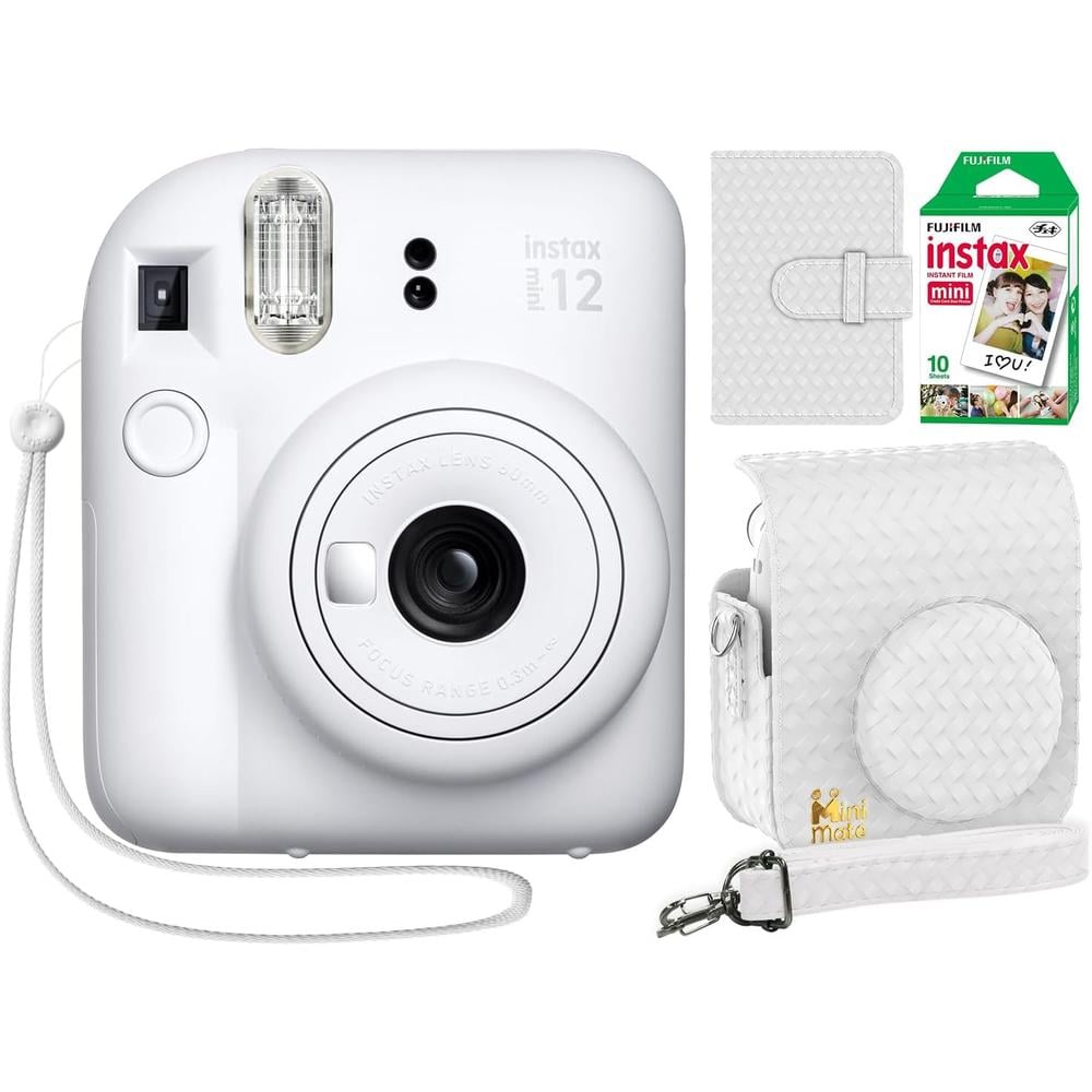 CÁMARA FUJIFILM INSTANTÁNEA INSTAX MINI 12 C/10 HOJAS ESTUCHE MINIMATE Y ÁLBUM SET 4 PZS | BLANCO CLAY - 1