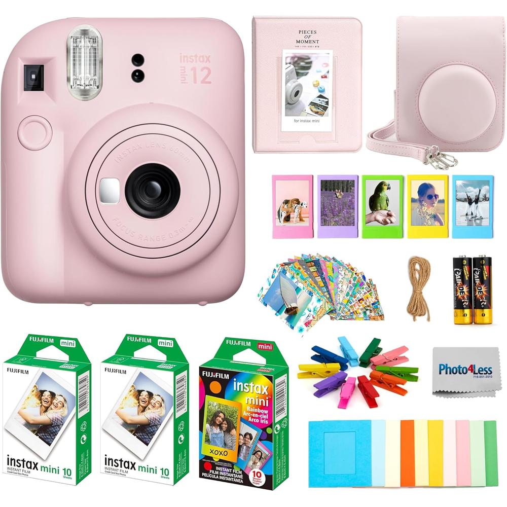 CÁMARA FUJIFILM INSTANTÁNEA INSTAX MINI 12 C/30 HOJAS ESTUCHE ÁLBUM Y ACC. SET 6 PZS | ROSA BLOSSOM - 1