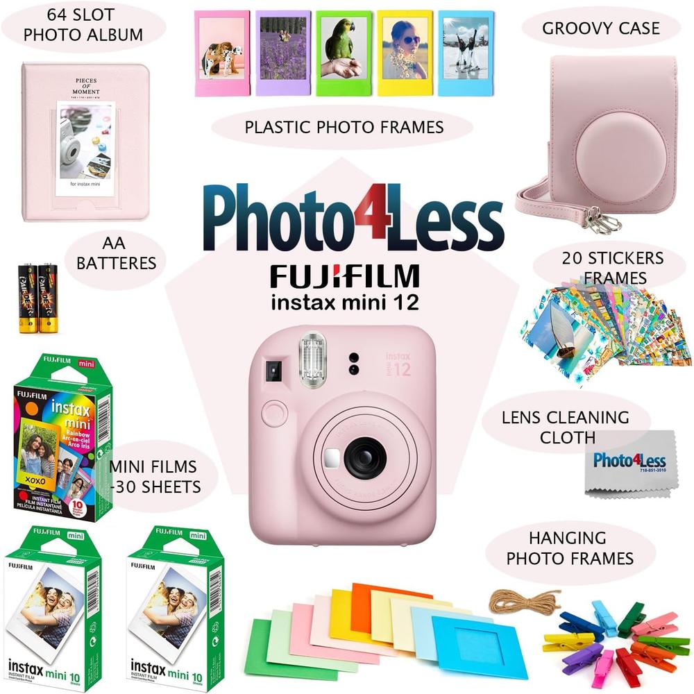 CÁMARA FUJIFILM INSTANTÁNEA INSTAX MINI 12 C/30 HOJAS ESTUCHE ÁLBUM Y ACC. SET 6 PZS | ROSA BLOSSOM - 3