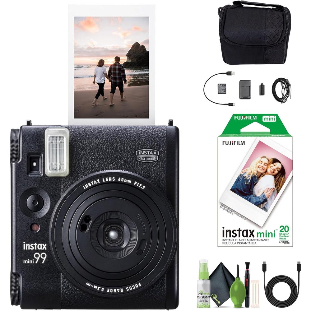 CÁMARA FUJIFILM INSTANTÁNEA INSTAX MINI 99 C/20 HOJAS BOLSO Y KIT LIMPIEZA SET 4 PZS | NEGRO - 1