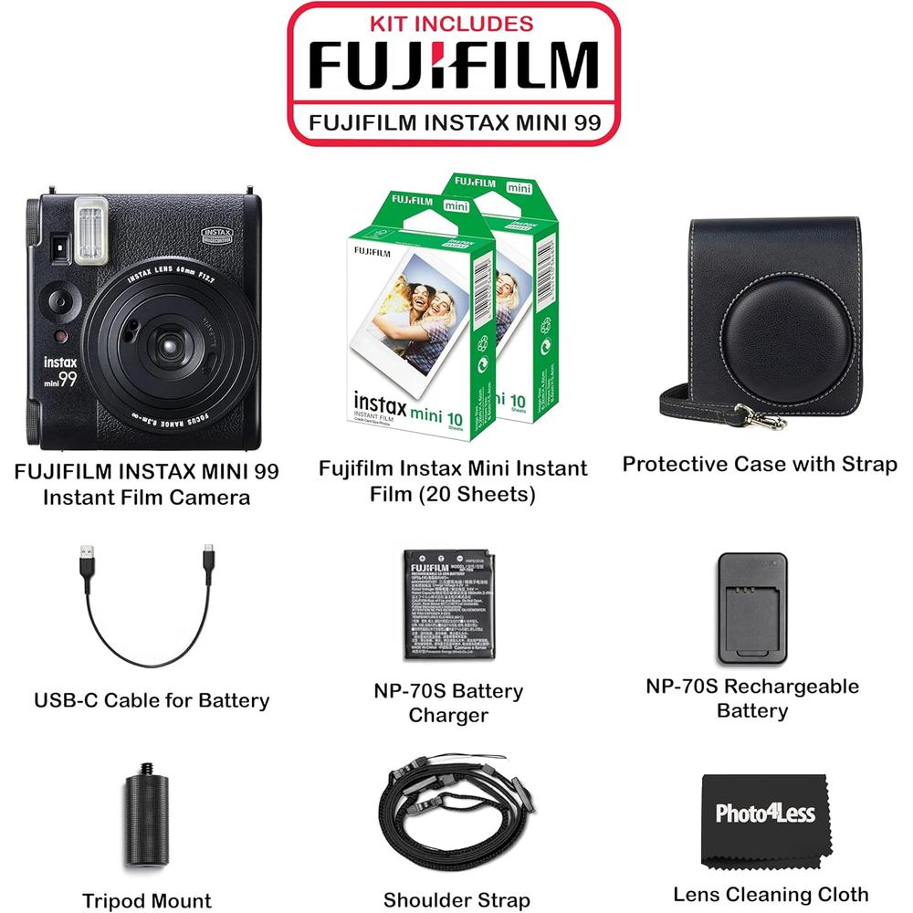 CÁMARA FUJIFILM INSTANTÁNEA INSTAX MINI 99 C/20 HOJAS Y ESTUCHE SET 3 PZS | NEGRO - 2