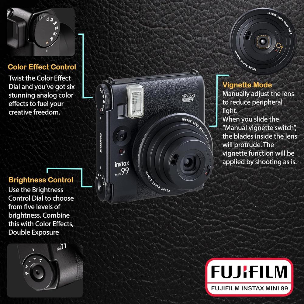 CÁMARA FUJIFILM INSTANTÁNEA INSTAX MINI 99 C/20 HOJAS Y ESTUCHE SET 3 PZS | NEGRO - 5