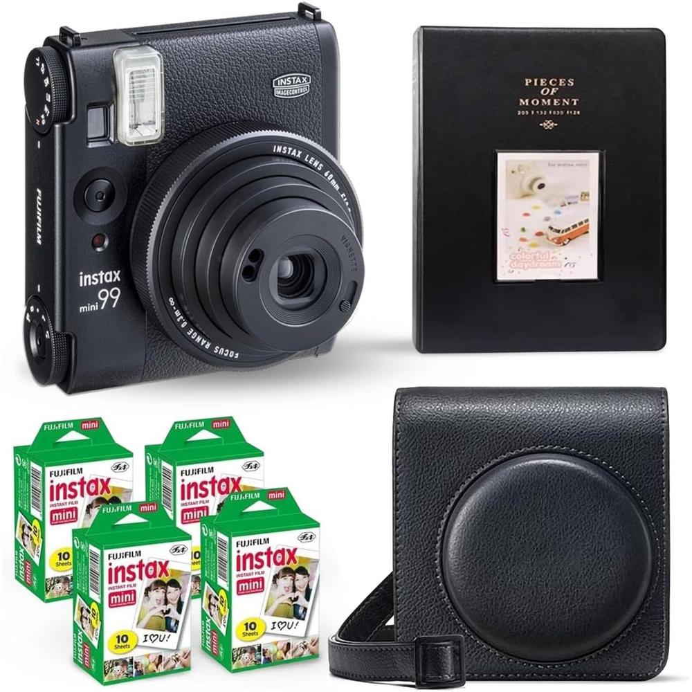 CÁMARA FUJIFILM INSTANTÁNEA INSTAX MINI 99 C/40 HOJAS ESTUCHE ÁLBUM Y ACC. SET 5 PZS | NEGRO VINTAGE - 1