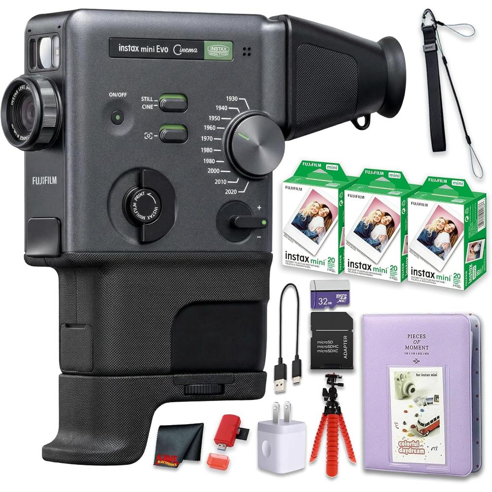 CÁMARA FUJIFILM HÍBRIDA INSTAX MINI EVO CINEMA C/60 HOJAS Y BLUETOOTH SET 3 PZS | NEGRO - 1