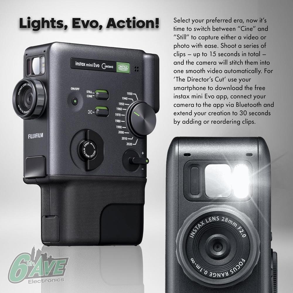 CÁMARA FUJIFILM HÍBRIDA INSTAX MINI EVO CINEMA C/60 HOJAS Y BLUETOOTH SET 3 PZS | NEGRO - 4