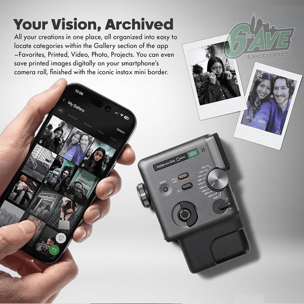 CÁMARA FUJIFILM HÍBRIDA INSTAX MINI EVO CINEMA C/60 HOJAS Y BLUETOOTH SET 3 PZS | NEGRO - 5