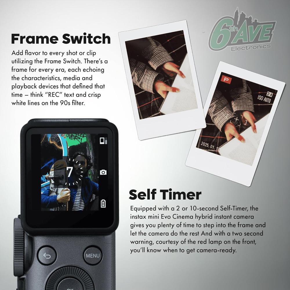 CÁMARA FUJIFILM HÍBRIDA INSTAX MINI EVO CINEMA C/60 HOJAS Y BLUETOOTH SET 3 PZS | NEGRO - 6