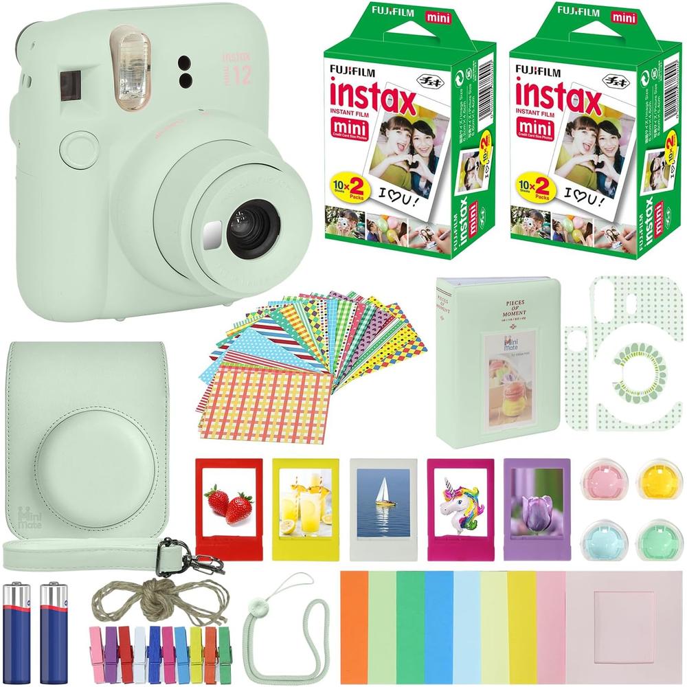 CÁMARA FUJIFILM INSTANTÁNEA INSTAX MINI 12 C/40 HOJAS ESTUCHE ÁLBUM FILTROS Y ACC. SET 6 PZS | VERDE MENTA - 1