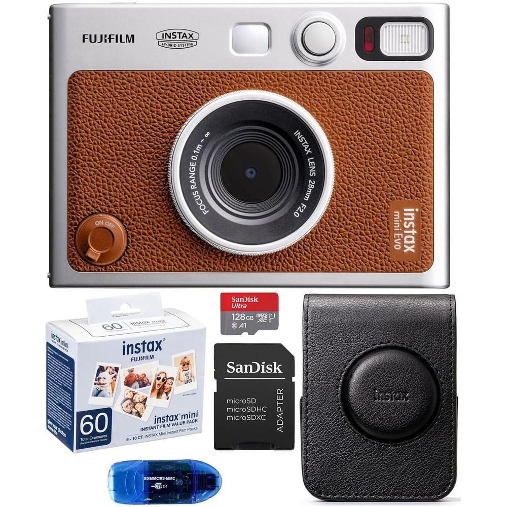 CÁMARA FUJIFILM HÍBRIDA INSTAX MINI EVO C/60 EXP. MEMORIA 128 GB SET 3 PZS | MARRÓN - 1