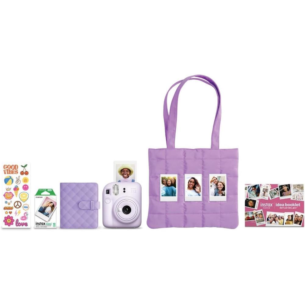 CÁMARA FUJIFILM INSTANTÁNEA INSTAX MINI 12 PAQ. NAVIDEÑO 2025 C/20 HOJAS ESTUCHE Y PAÑO SET 4 PZS | MORADO - 2