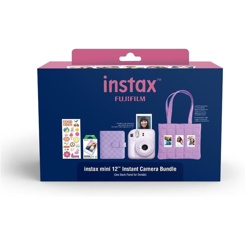 CÁMARA FUJIFILM INSTANTÁNEA INSTAX MINI 12 PAQ. NAVIDEÑO 2025 C/20 HOJAS ESTUCHE Y PAÑO SET 4 PZS | MORADO - 3