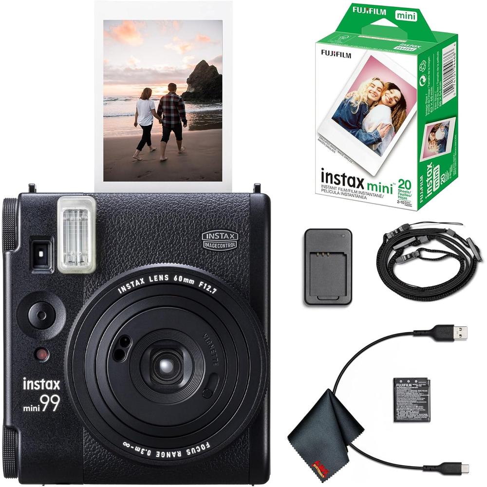 CÁMARA FUJIFILM INSTANTÁNEA INSTAX MINI 99 C/20 HOJAS Y PAÑO SET 3 PZS | NEGRO - 1