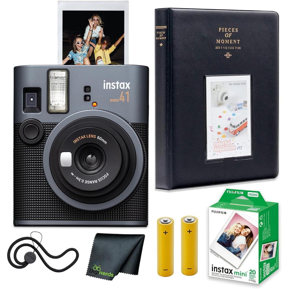 CÁMARA FUJIFILM INSTANTÁNEA INSTAX MINI 41 C/20 HOJAS ÁLBUM Y PAÑO SET 4 PZS | NEGRO - 1