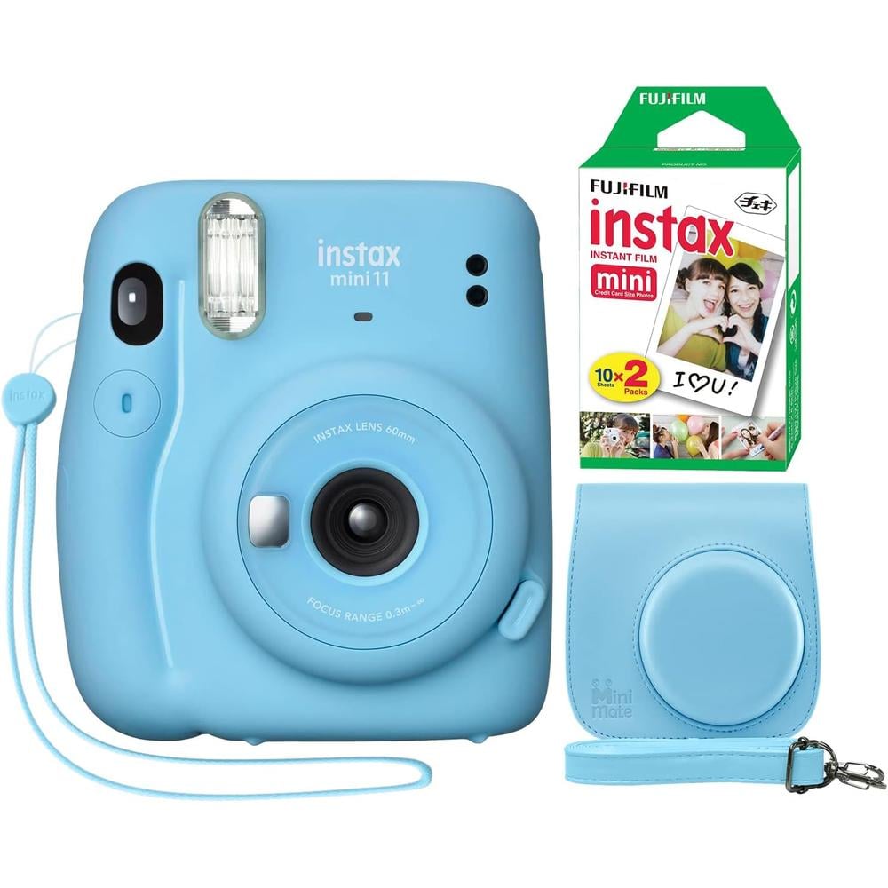 CÁMARA FUJIFILM INSTANTÁNEA INSTAX MINI 11 C/20 HOJAS ESTUCHE MINIMATE SET 3 PZS | AZUL SKY - 1