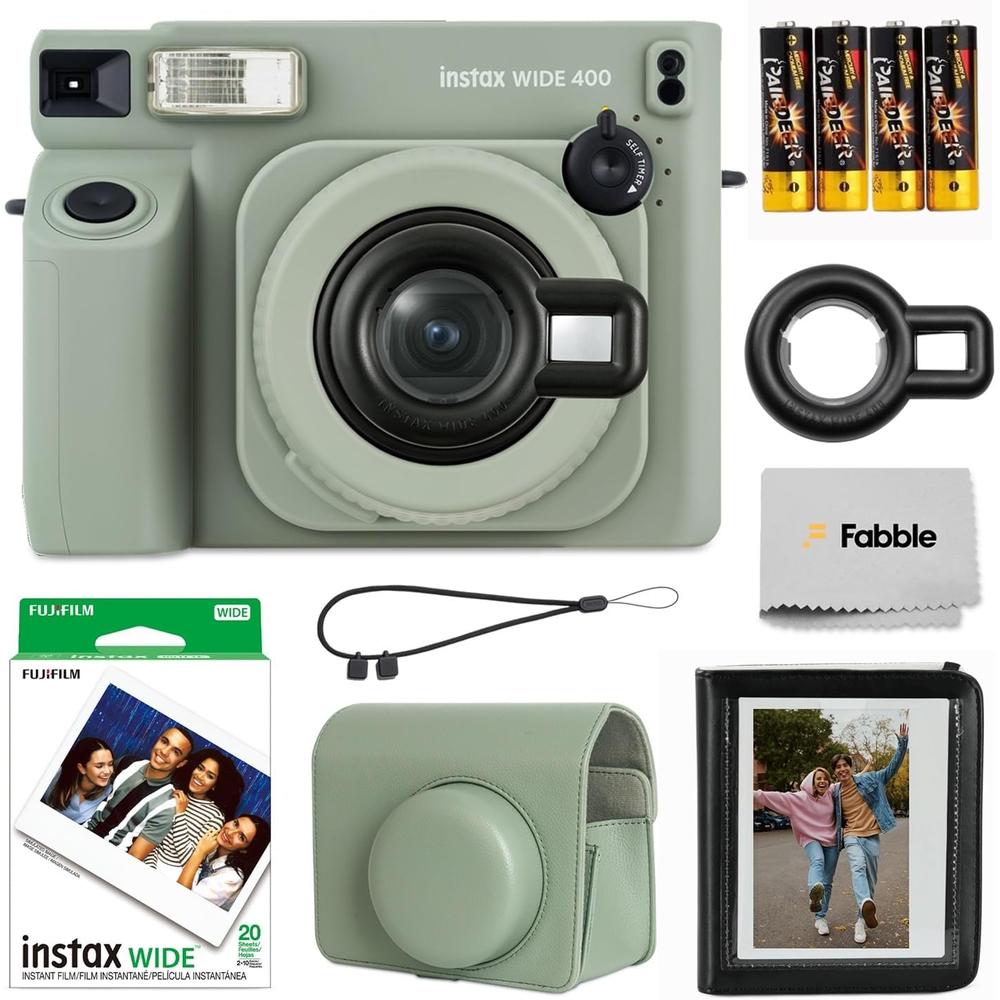 CÁMARA FUJIFILM INSTANTÁNEA INSTAX WIDE 400 C/PELÍCULA ESTUCHE ÁLBUM LENTE CORREA SET 8 PZS | VERDE SAGE - 1
