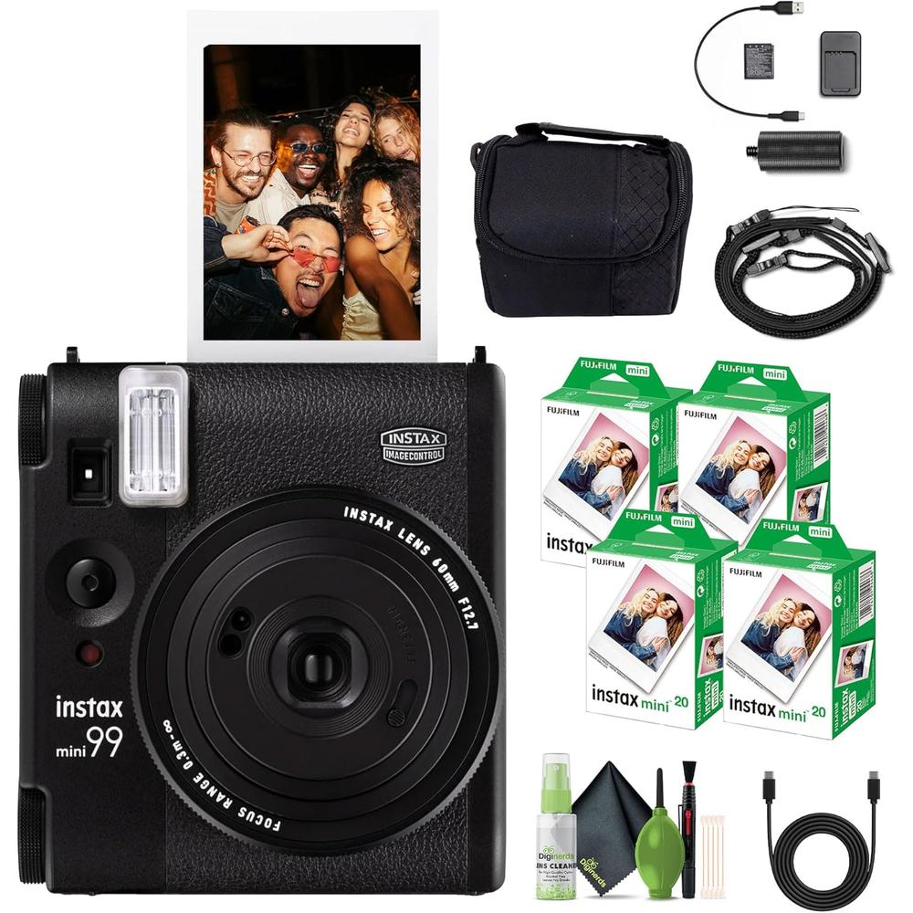 CÁMARA FUJIFILM INSTANTÁNEA INSTAX MINI 99 C/80 HOJAS BOLSO Y KIT LIMPIEZA SET 4 PZS | NEGRO - 1