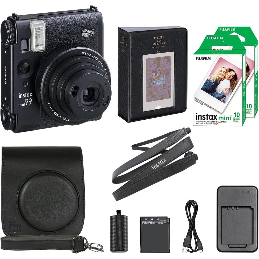 CÁMARA FUJIFILM INSTANTÁNEA INSTAX MINI 99 C/20 HOJAS ESTUCHE Y ACC. SET 4 PZS | NEGRO - 1