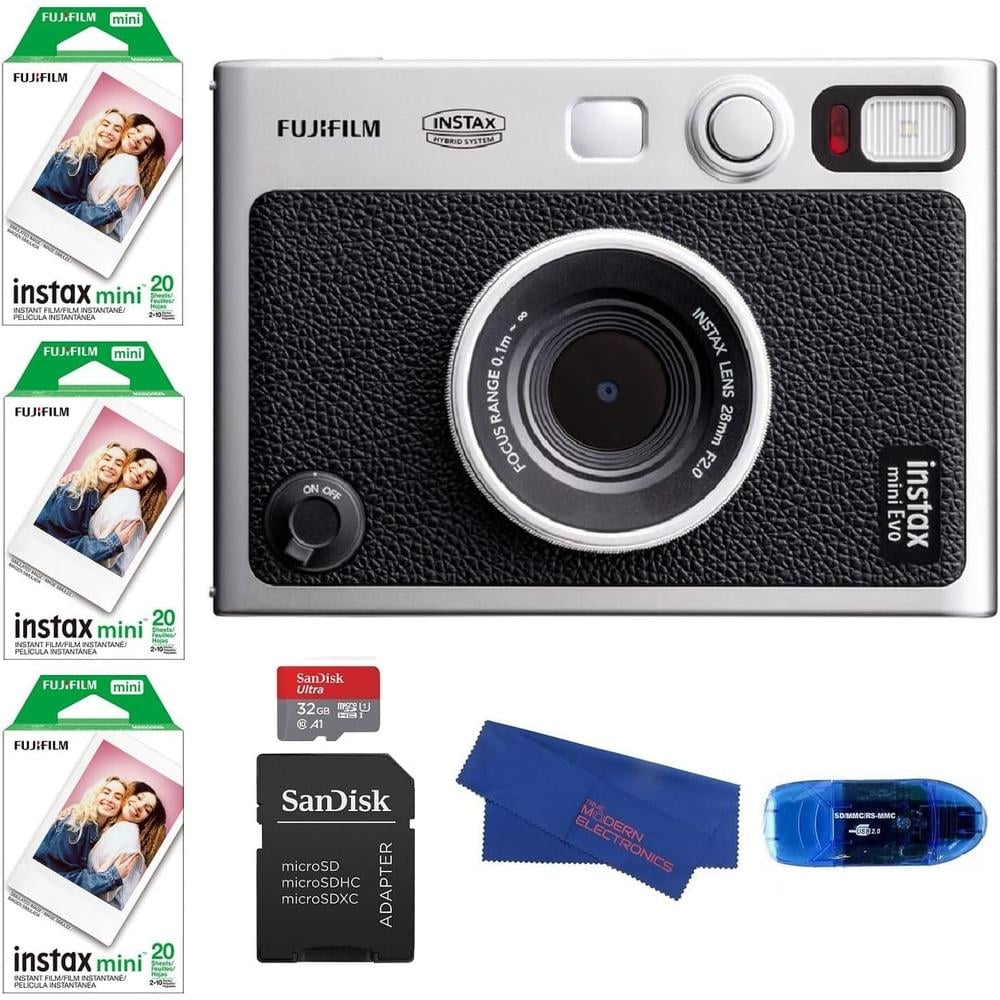CÁMARA FUJIFILM HÍBRIDA INSTAX MINI EVO C/60 EXP. MEMORIA 32 GB SET 3 PZS | NEGRO - 1