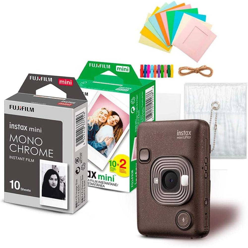 CÁMARA FUJIFILM HÍBRIDA INSTAX MINI LIPLAY C/20 EXP. PELÍCULA MONOCROMÁTICA Y KIT ACC. SET 4 PZS | BRONCE INTENSO - 1