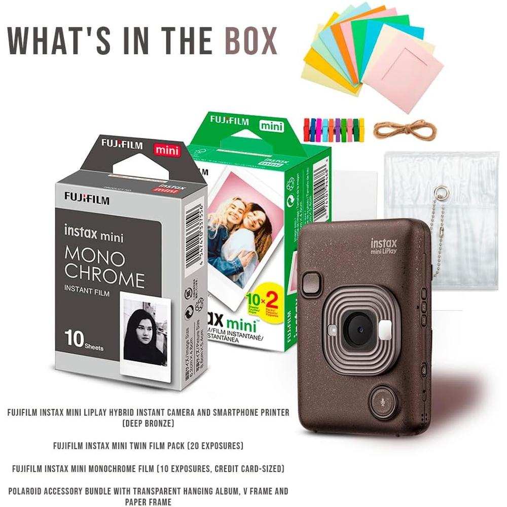 CÁMARA FUJIFILM HÍBRIDA INSTAX MINI LIPLAY C/20 EXP. PELÍCULA MONOCROMÁTICA Y KIT ACC. SET 4 PZS | BRONCE INTENSO - 5
