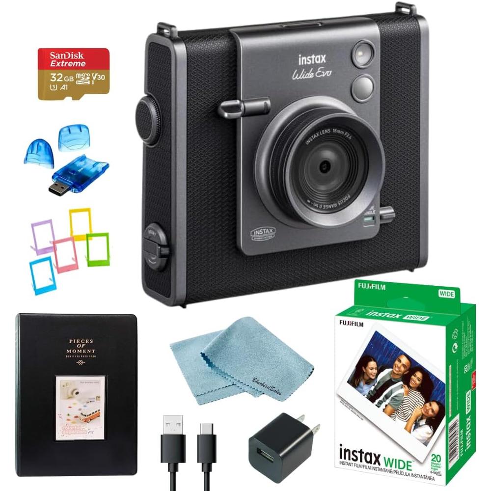 CÁMARA FUJIFILM HÍBRIDA INSTAX WIDE EVO C/20 HOJAS MEMORIA 32 GB LECTOR ÁLBUM SET 8 PZS | NEGRO - 1