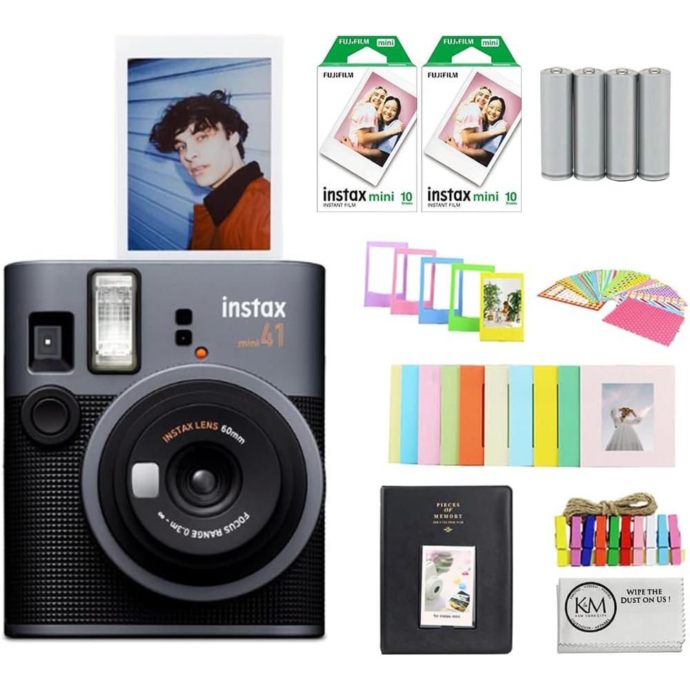 CÁMARA FUJIFILM INSTANTÁNEA INSTAX MINI 41 C/20 EXP. 4 PILAS AA ÁLBUM Y ACC. SET 7 PZS | NEGRO - 1