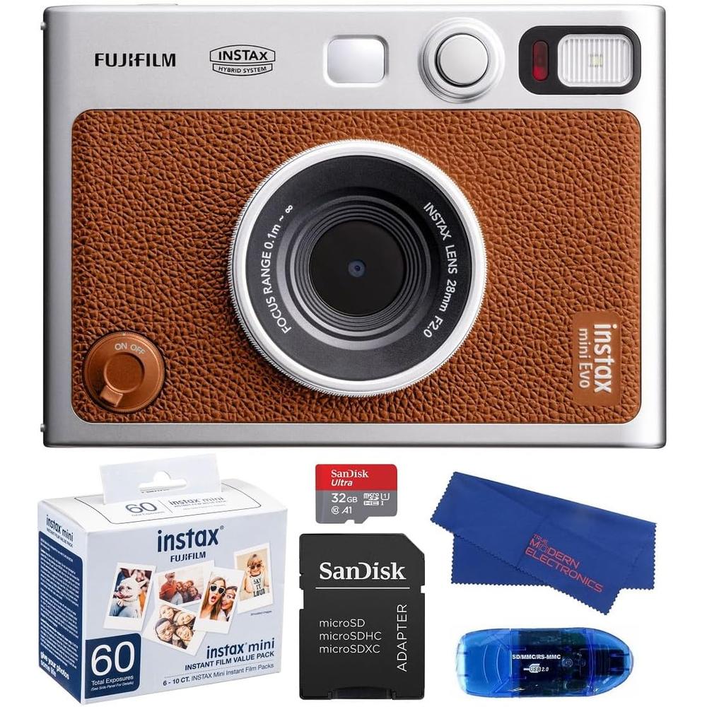 CÁMARA FUJIFILM HÍBRIDA INSTAX MINI EVO C/60 EXP. MEMORIA 32 GB SET 3 PZS | MARRÓN - 1