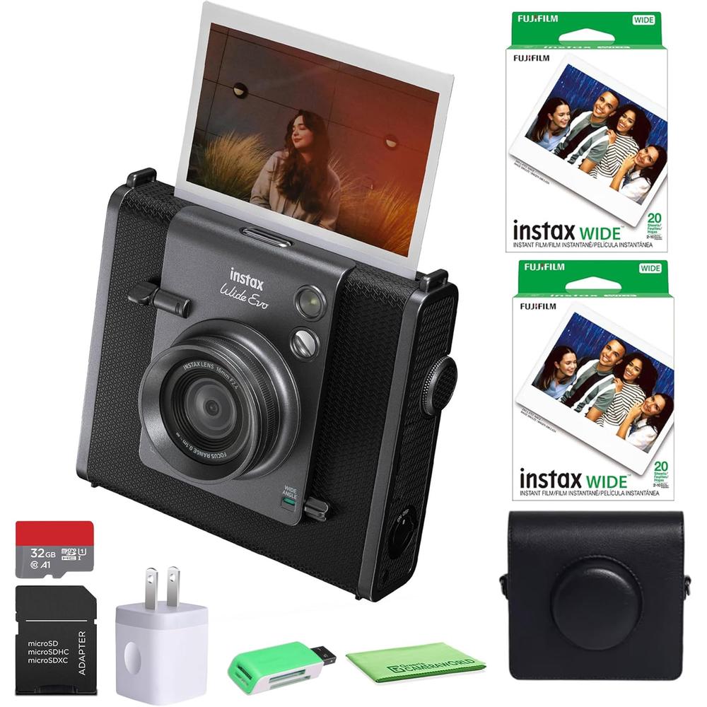 CÁMARA FUJIFILM HÍBRIDA INSTAX WIDE EVO C/40 HOJAS ESTUCHE Y MEMORIA 32 GB SET 4 PZS | NEGRO - 1